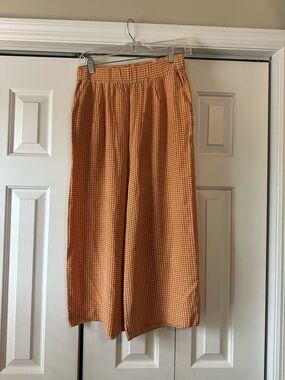 Paris Atelier Wide-Leg Checked Pull-On Pants in Burnt Orange